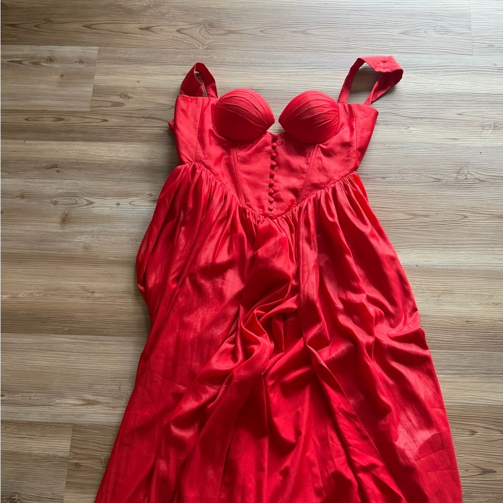 Red Bustier Maxi Dress with Structured Cups